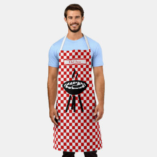 Barbecue DIY Farben Rot Weiß Schachbrettmuster Schürze