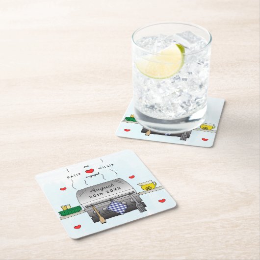 Barbecue Grill Engagement Party Rechteckiger Pappuntersetzer (Vor Ort)