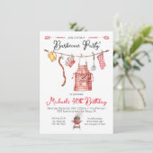 Barbecue GRILLEN Birthday red Gingham Einladung (Stehend Vorderseite)