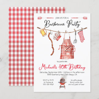 Barbecue GRILLEN Birthday red Gingham Einladung