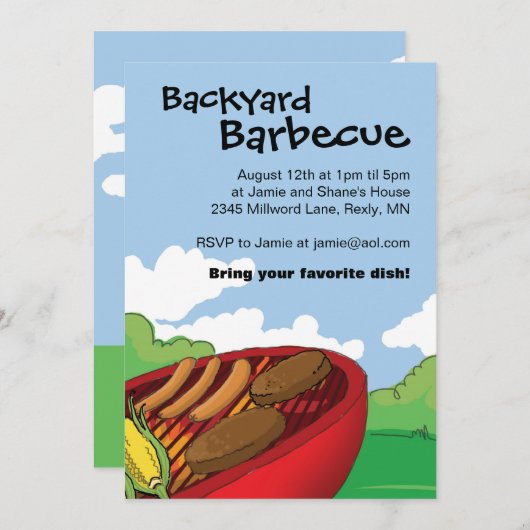 Barbecue im Hinterhof Einladung (Vorne/Hinten)