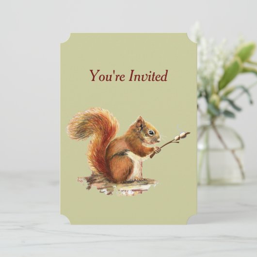 Barbecue Invite Eichhörnchen Toasting Marshmallows Einladung (Stehend Vorderseite)
