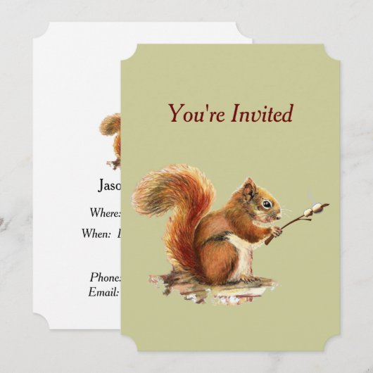 Barbecue Invite Eichhörnchen Toasting Marshmallows Einladung (Vorne/Hinten)