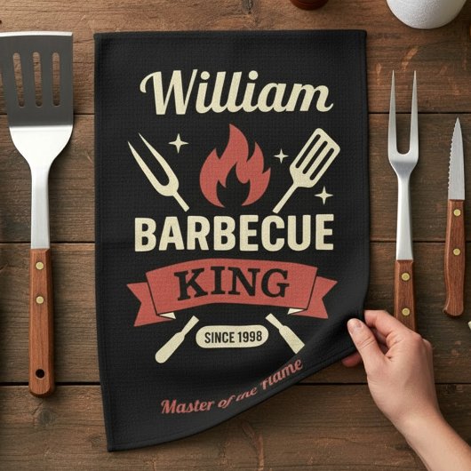 Barbecue King Kitchen Towel with Custom Name Geschirrtuch