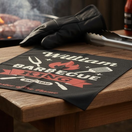 Barbecue King Kitchen Towel with Custom Name Geschirrtuch