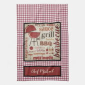 Barbecue Koch Red Gingham Karo Personalisiert Geschirrtuch (Vertikal)