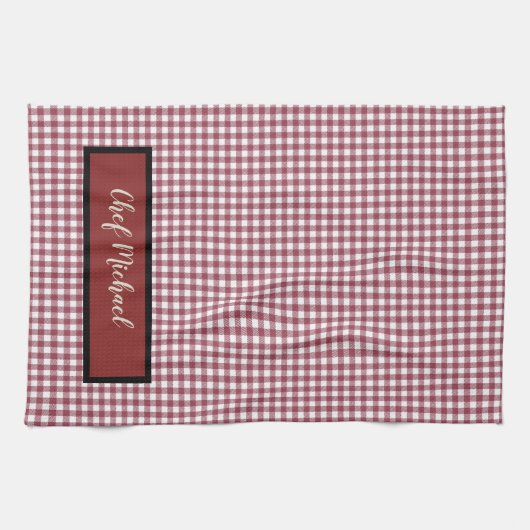 Barbecue Koch Red Gingham Karo Personalisiert Geschirrtuch (Horizontal)