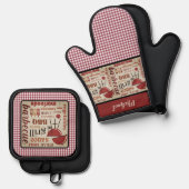 Barbecue Koch Red Gingham Karo Personalisiert Ofenhandschuh & Topflappen-Set (Vorderseite/Rückseite)