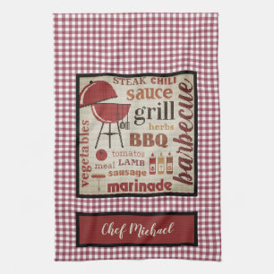 Barbecue-Koch rote Gingham-Karo personalisiert Geschirrtuch