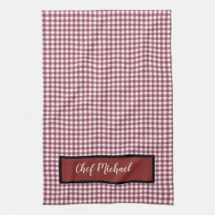 Barbecue-Koch rote Gingham-Karo personalisiert Geschirrtuch
