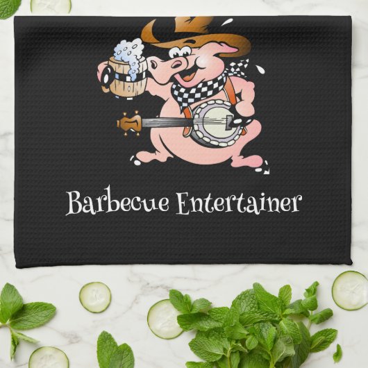 Barbecue Lover Pig Banjo Black Custom Geschirrtuch (Gefaltet)