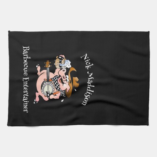 Barbecue Lover Pig Banjo Black Custom Geschirrtuch (Horizontal)