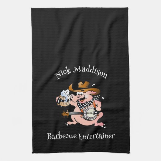 Barbecue Lover Pig Banjo Black Custom Geschirrtuch (Vertikal)