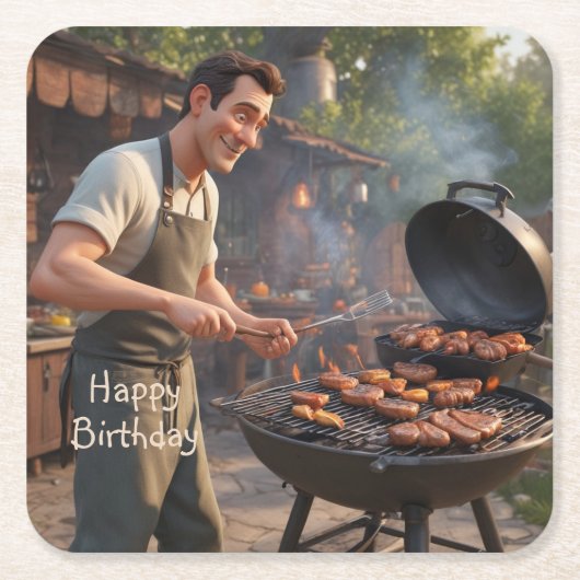 Barbecue Man Birthday Rechteckiger Pappuntersetzer (Vorderseite)