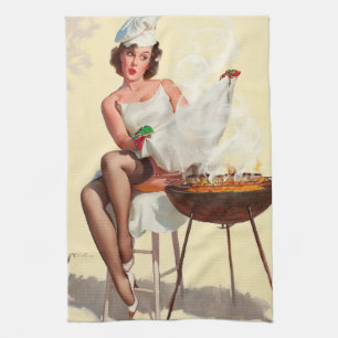 Barbecue Pin-Up Mädchen Küchentuch