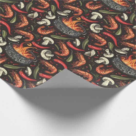 Barbecue Prawns und Mushrooms Schwarzer Erntedank Geschenkpapier (Ecke)