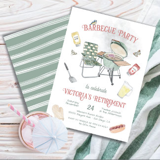 Barbecue Retirement Watercolor Party Einladung