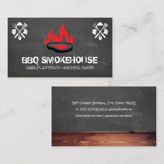 Barbecue Steak on Grill Logo | Restaurant Visitenkarte (Vorne/Hinten)