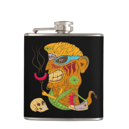 Barbecue Tiki Monster mit Wurst und menschlichem S Flachmann