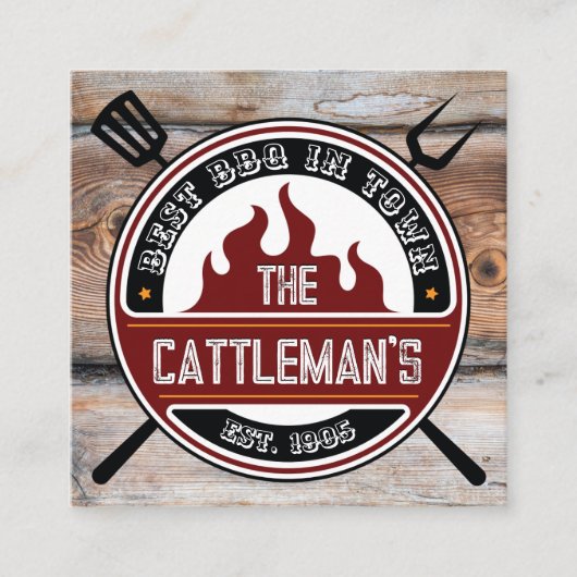 Barbecue-Tools | Rustic Wood Square Business Card Quadratische Visitenkarte (Vorderseite)