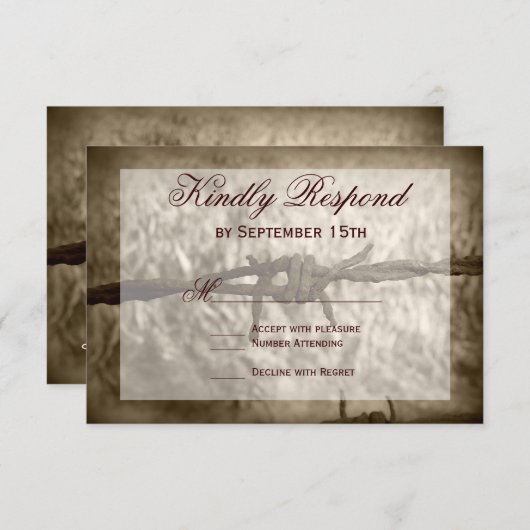 Barbed Wire Country Western Hochzeit RSVP Cards (Vorne/Hinten)