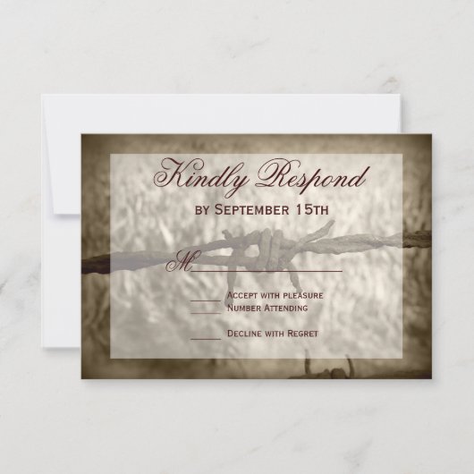 Barbed Wire Country Western Hochzeit RSVP Cards Karte (Vorderseite)