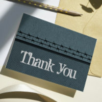 Barbed Wire Fence Biker Thank You Card, Blue