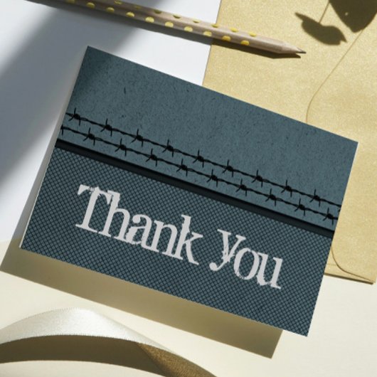 Barbed Wire Fence Biker Thank You Card, Blue Dankeskarte
