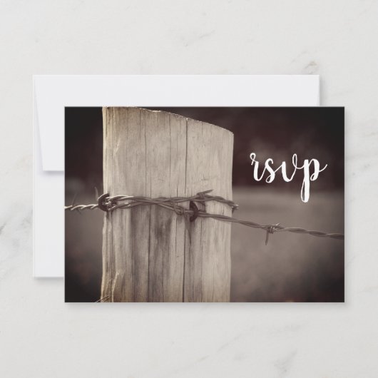 Barbed Wire Fence Country Ranch Wedding RSVP Karte (Vorderseite)