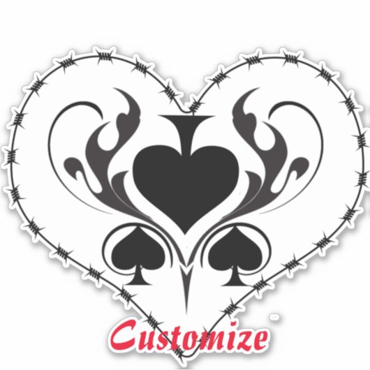 Barbed Wire Herz Schwarze Spades Thunder_Cove Aufkleber (Vorderseite)