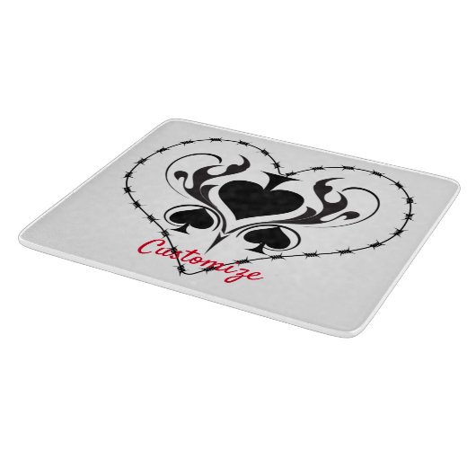 Barbed Wire Herz Schwarze Spades Thunder_Cove Schneidebrett (Ecke)