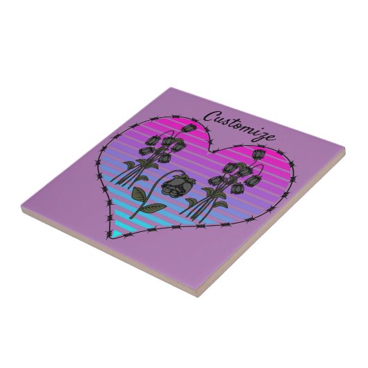 Barbed Wire Herz Wild Schwarze Rose Thunder_Cove Fliese (Seite)