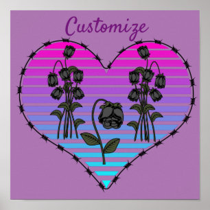 Barbed Wire Herz Wild Schwarze Rose Thunder_Cove Poster