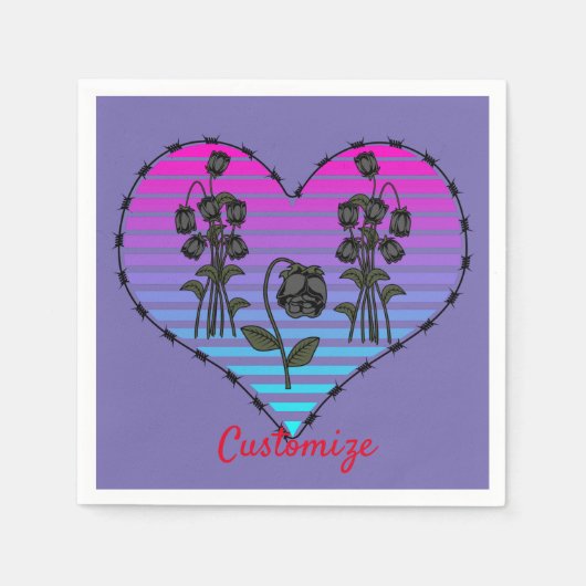 Barbed Wire Herz Wild Schwarze Rose Thunder_Cove Serviette (Vorderseite)