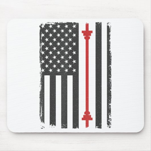 Barbell American Flag Gym Workout Tee Usa Motivati Mousepad (Vorne)