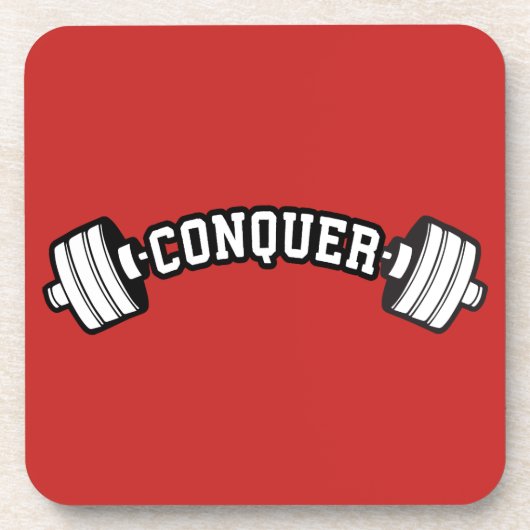 Barbell, CONQUER - Inspirationsstifter Gym Getränkeuntersetzer (Vorderseite)