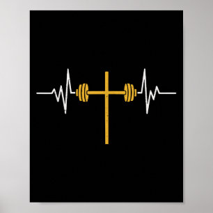 Barbell Cross Dumbell Jesus Funny Christlich Works Poster