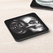 Barbell Plate and Skull - Workout Gym Motivierend Getränkeuntersetzer (Linke Seite)