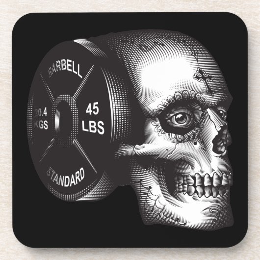 Barbell Plate and Skull - Workout Gym Motivierend Getränkeuntersetzer (Vorderseite)