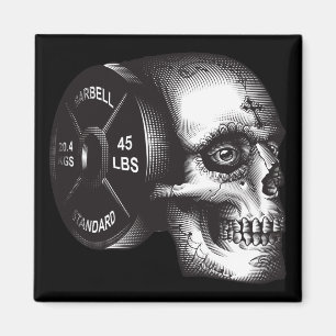 Barbell Plate and Skull - Workout Gym Motivierend Magnet