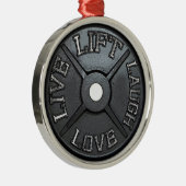 Barbell Plate - Aufzug, Live, Liebe, Lachen Silbernes Ornament (Rechts)