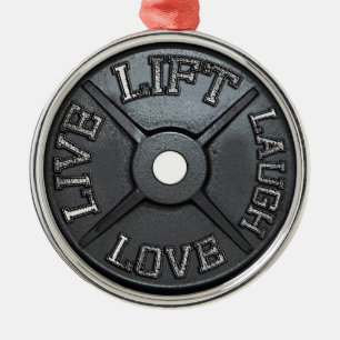 Barbell Plate - Aufzug, Live, Liebe, Lachen Silbernes Ornament