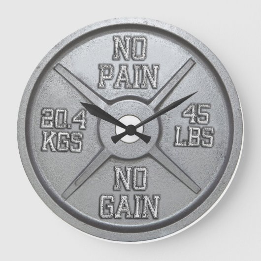 Barbell Plate Wall Clock - No Brot No Gain Große Wanduhr (Vorderseite)