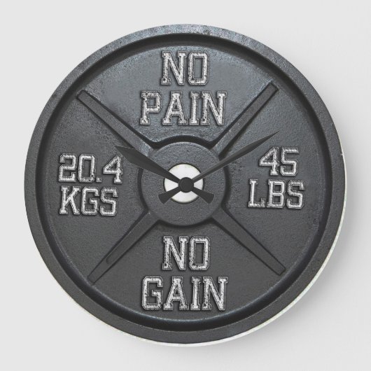Barbell Plate Wall Clock - No Brot No Gain Große Wanduhr (Vorderseite)