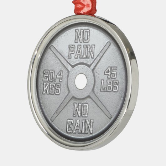 Barbell-Platte - keine Schmerz kein Gewinn Silbernes Ornament (Links)