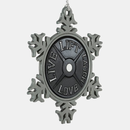 Barbell-Platte Schneeflocken Zinn-Ornament (Links)