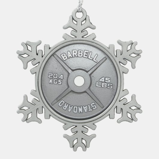 Barbell-Platte Schneeflocken Zinn-Ornament (Vorderseite)