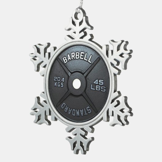Barbell-Platte Schneeflocken Zinn-Ornament (Rechts)