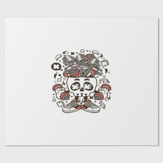 Barbell Skull Head Geschenkpapier (Flach)