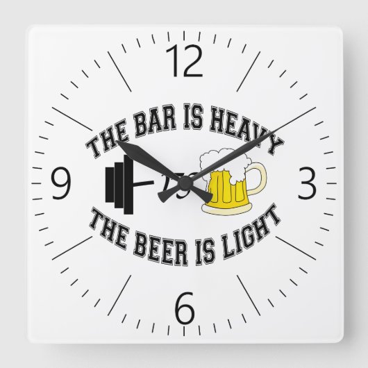 Barbell vs Bier Quadratische Wanduhr (Vorderseite)